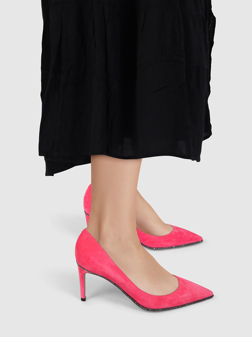 Rene Caovilla Pink Suede Crystal Detail Pumps
