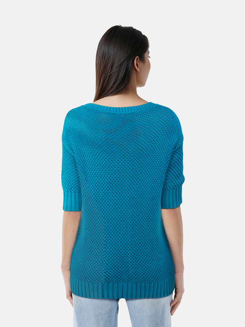 Loro Piana Blue Silk Open Knit Short Sleeve Top