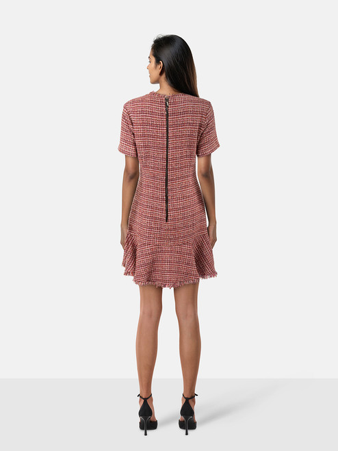 Pinko Pink Tweed Short Sleeve Dress