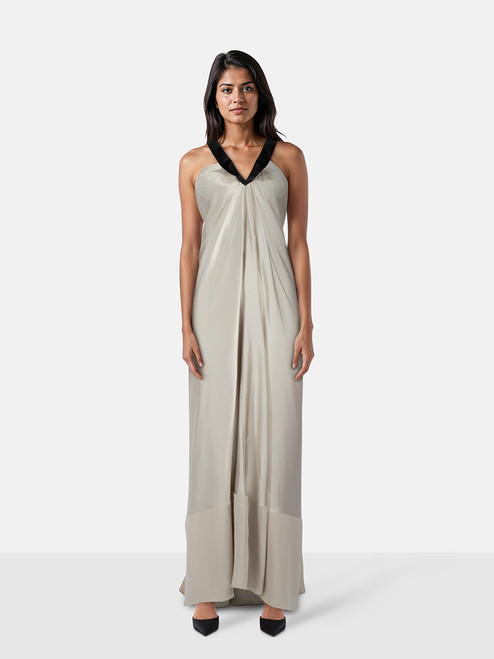 Amanda Wakeley Grey Silk Contrast Trim Flared Gown