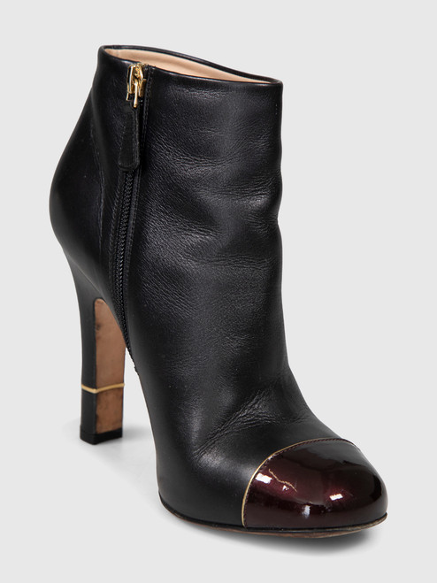Chanel Black Leather Cap Toe Heel Boots