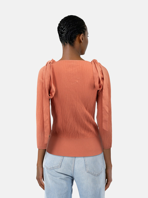 Chanel Coral Bow Detail Stretchy Top Chanel Coral Bow Detail Stretchy Top