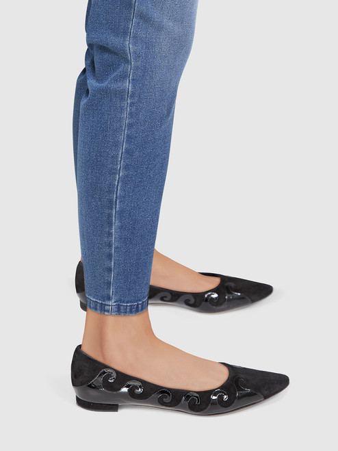 Manolo Blahnik Black Suede & Patent Ballet Flats