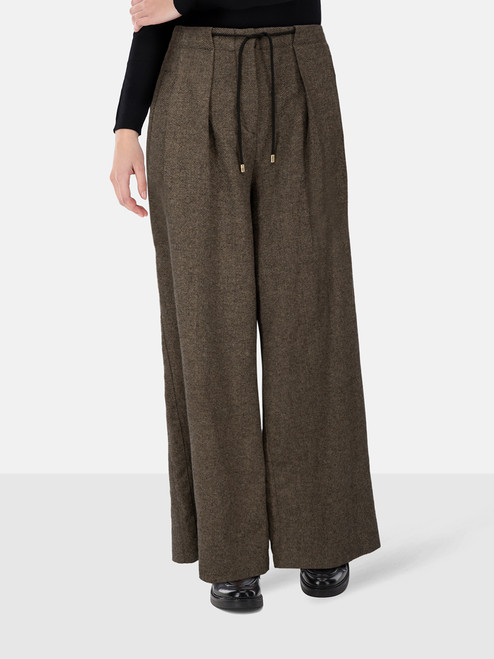 ME+EM Brown Wool Drawstring Wide Trousers