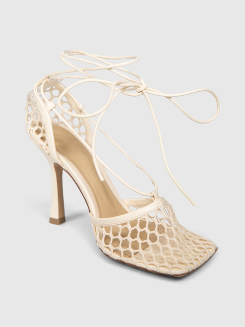 Bottega Veneta Ecru Mesh Stretch Lace-Up Sandals