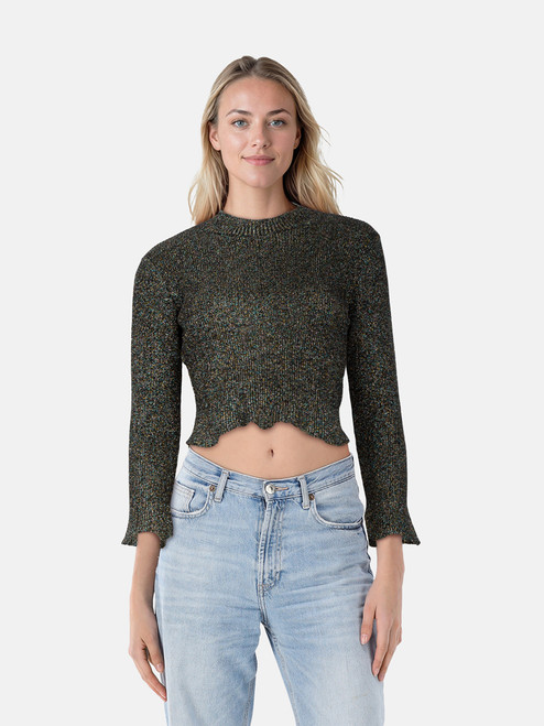 Balenciaga Black Metallic Knit Mock Neck Top