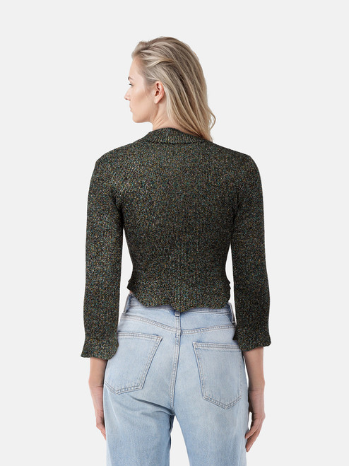 Balenciaga Black Metallic Knit Mock Neck Top