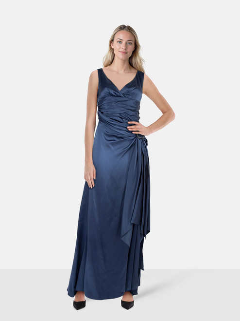 Collette Dinnigam Navy Silk Buckled Maxi Dress