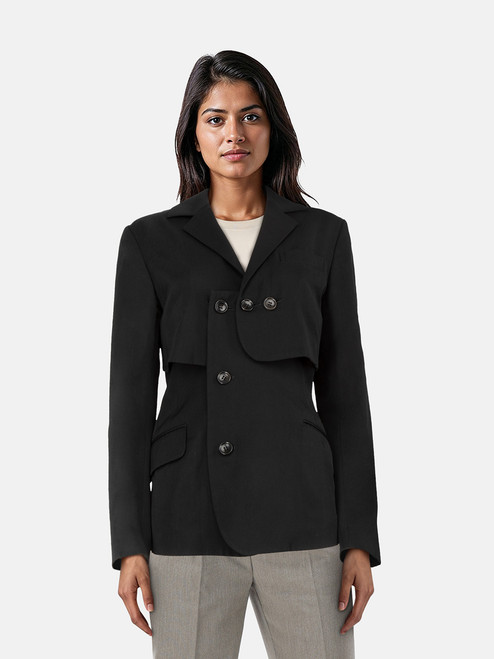 Yohji Yamamoto Y's Yohji Yamamoto Black Wool Layered Blazer Jacket