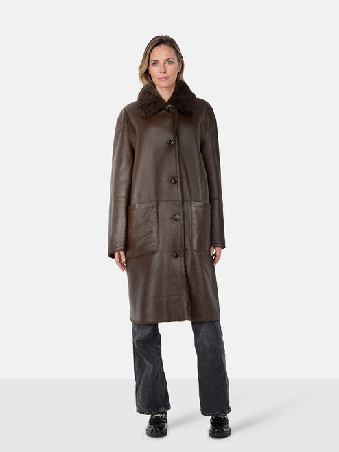 GANT Brown Reversible Shearling Peacoat