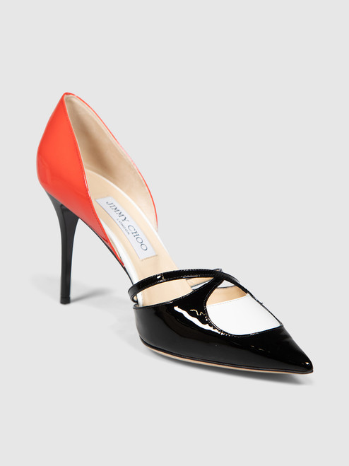Jimmy Choo Black & Red Patent Cut Out Heels