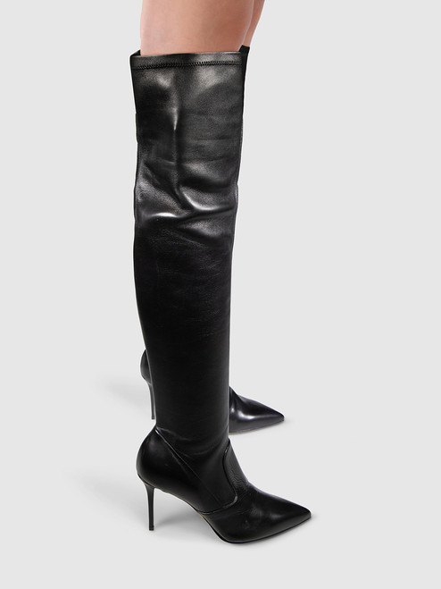 Le Silla Black Knee High Heeled Leather Boots
