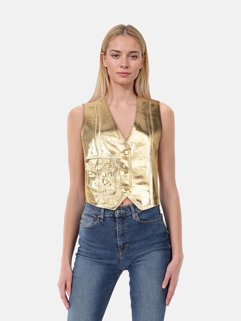 Ganni Gold Coated Denim Waistcoat Ganni Gold Coated Denim Waistcoat