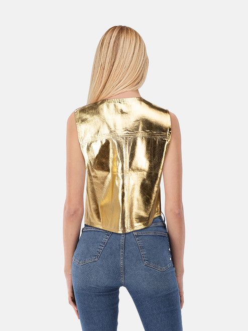 Ganni Gold Coated Denim Waistcoat Ganni Gold Coated Denim Waistcoat