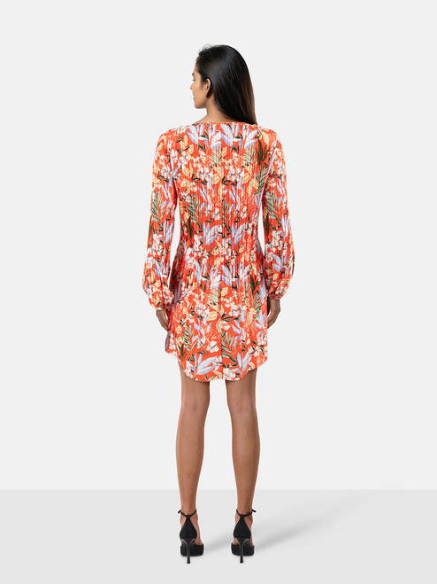 Maje Floral Pleated Long Sleeve Dress