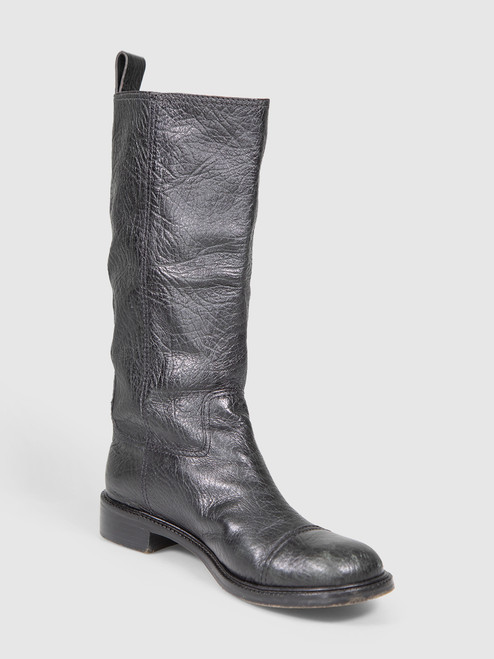 Tory Burch Black Leather Buckled Mid Calf Boots