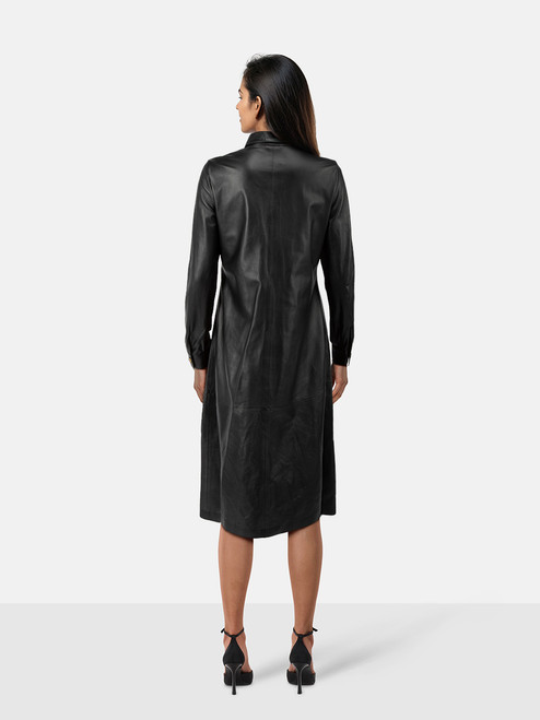 Dodo Bar Or Black Leather Button Down Midi Dress