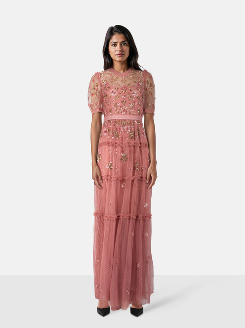 Needle & Thread Pink Floral Sequinned Maxi Dress