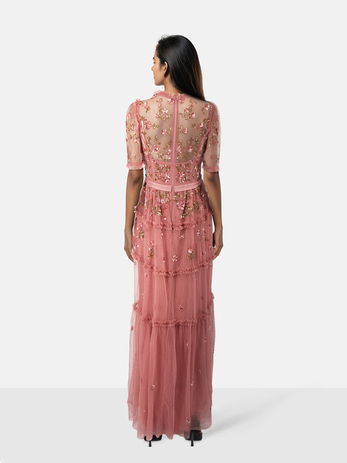 Needle & Thread Pink Floral Sequinned Maxi Dress