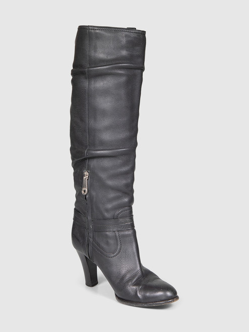 Bally Black Leather Buckled Heeled Boots