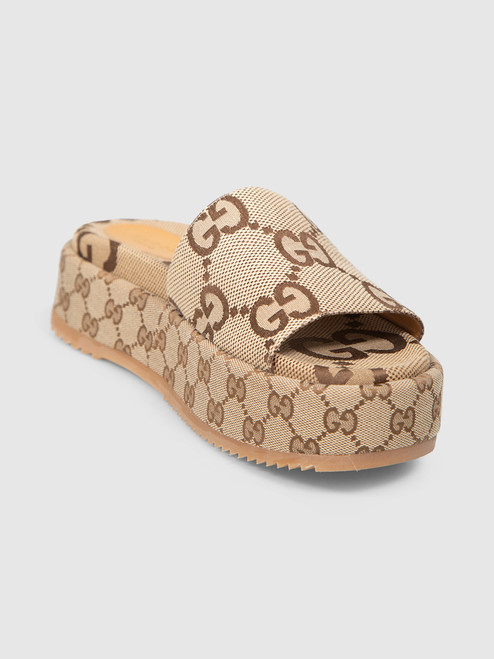 Gucci Brown GG Monogram Platform Slides