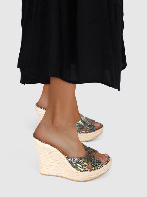 Jimmy Choo Gold Metallic Snakeskin Print Wedges Jimmy Choo Gold Metallic Snakeskin Print Wedges