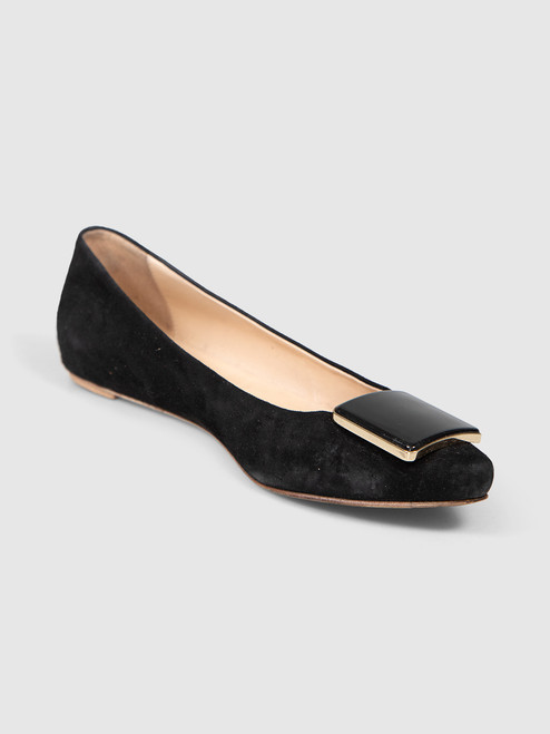 Tod's Black Suede Pointed Toe Buckle Ballet Flats Tod's Black Suede Pointed Toe Buckle Ballet Flats