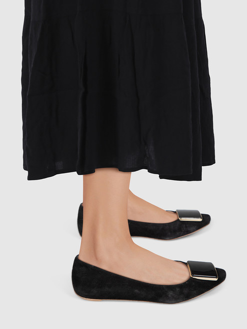 Tod's Black Suede Pointed Toe Buckle Ballet Flats Tod's Black Suede Pointed Toe Buckle Ballet Flats