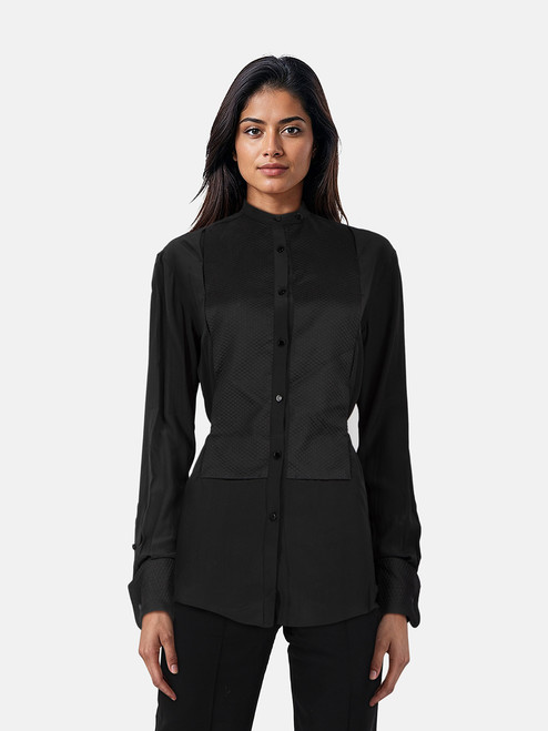 Tom Ford Black Silk Textured Panel Shirt Tom Ford Black Silk Textured Panel Shirt