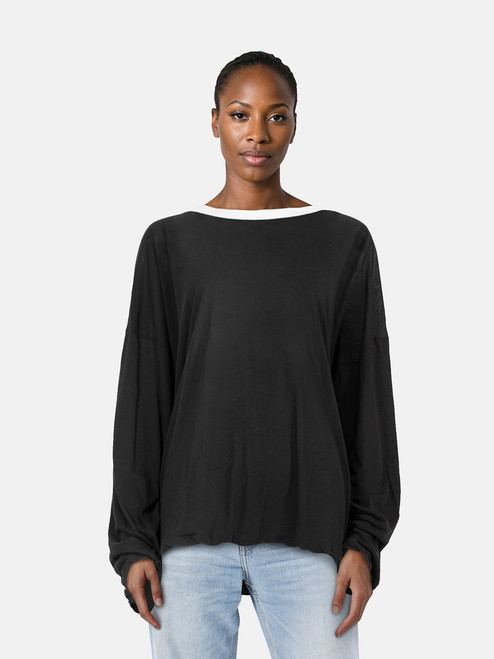 Tom Ford Black Long Sleeve White Collar Top Tom Ford Black Long Sleeve White Collar Top