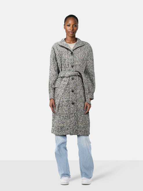 The Kooples Black & White Wool Belted Coat The Kooples Black & White Wool Belted Coat