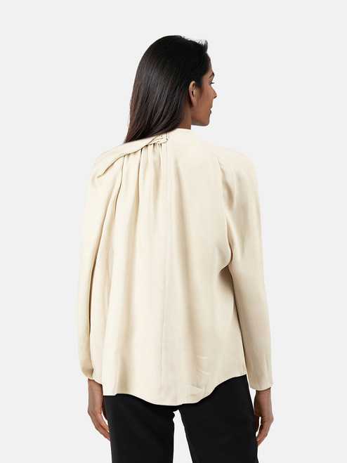 Fendi Beige Abstract Print Silk Asymmetric Blouse Fendi Beige Abstract Print Silk Asymmetric Blouse