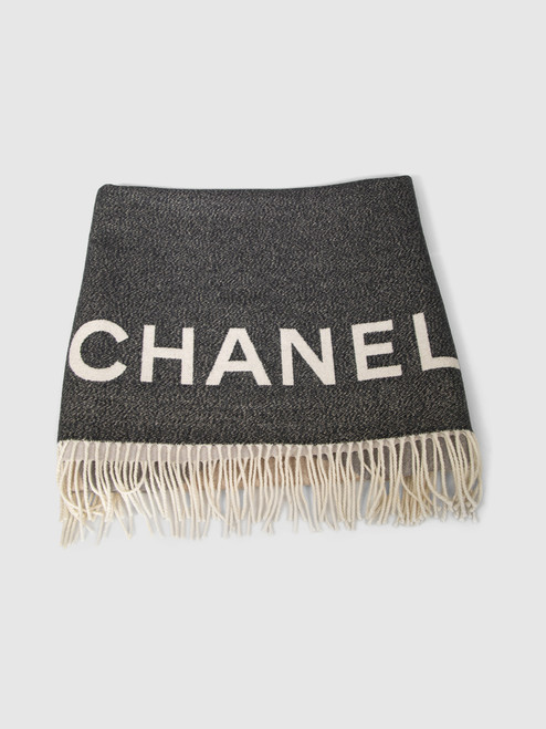 Chanel Beige & Grey Cashmere Logo Scarf Chanel Beige & Grey Cashmere Logo Scarf