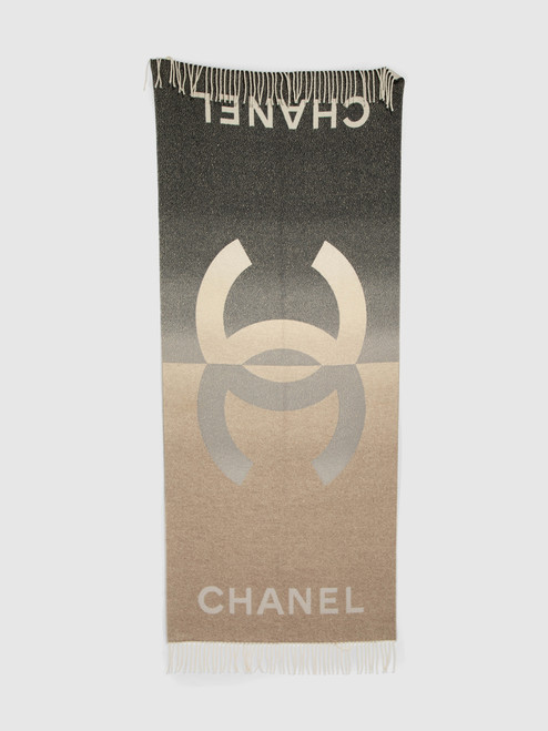 Chanel Beige & Grey Cashmere Logo Scarf Chanel Beige & Grey Cashmere Logo Scarf