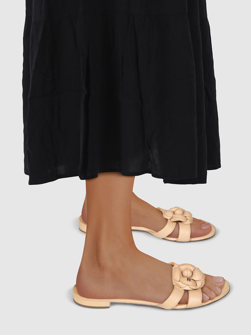 Chanel Beige Leather Camellia Sandals Chanel Beige Leather Camellia Sandals