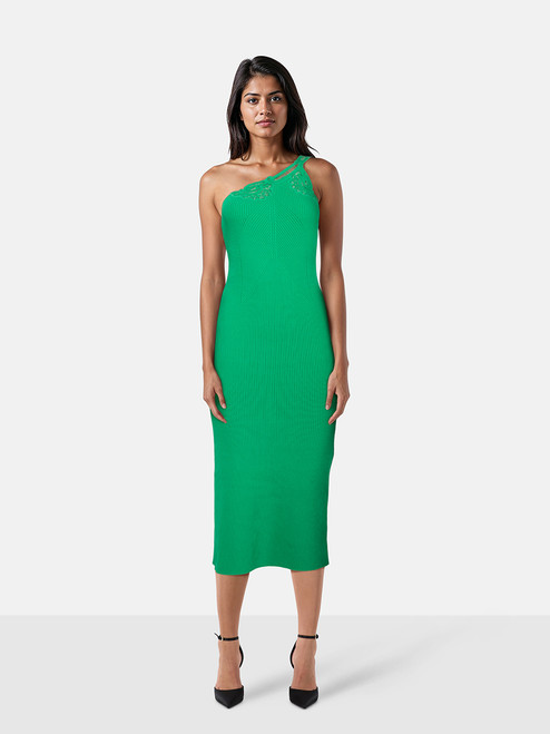 Self-Portrait Green One Shoulder Ribbed Dress Self-Portrait Green One Shoulder Ribbed Dress