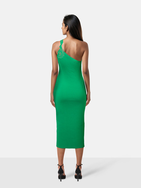 Self-Portrait Green One Shoulder Ribbed Dress Self-Portrait Green One Shoulder Ribbed Dress