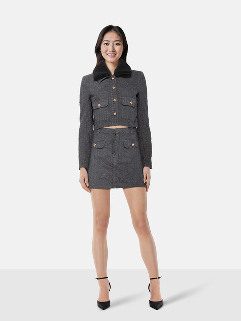 Self-Portrait Grey Textured Jacket & Skirt Set Self-Portrait Grey Textured Jacket & Skirt Set