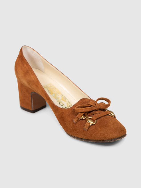 Salvatore Ferragamo Brown Suede Bow Detail Pumps Salvatore Ferragamo Brown Suede Bow Detail Pumps