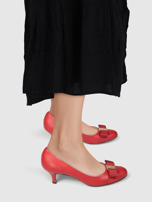 Salvatore Ferragamo Red Leather Vara Pumps Salvatore Ferragamo Red Leather Vara Pumps
