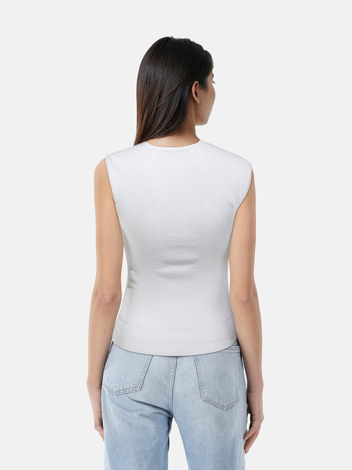 Balmain White Knit Sleeveless Button Detail Top
