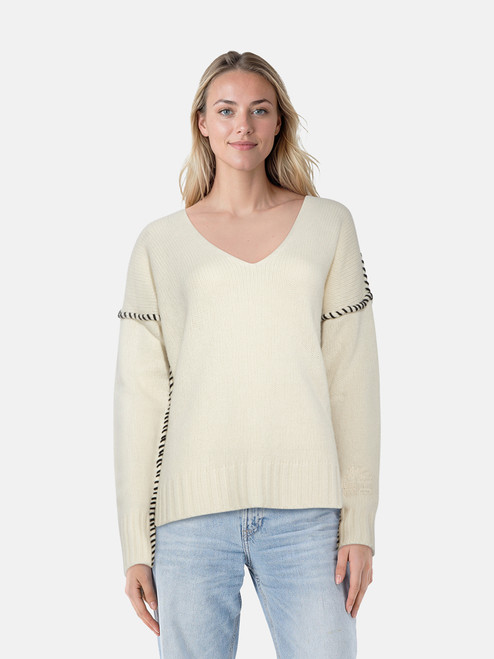 Etro Ecru Wool Stitch Detail V Neck Jumper Etro Ecru Wool Stitch Detail V Neck Jumper