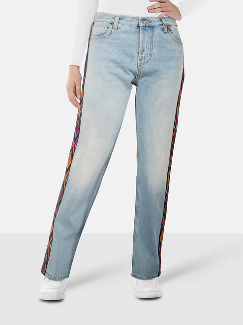 Etro Blue Side Tape Detail Straight Jeans Etro Blue Side Tape Detail Straight Jeans