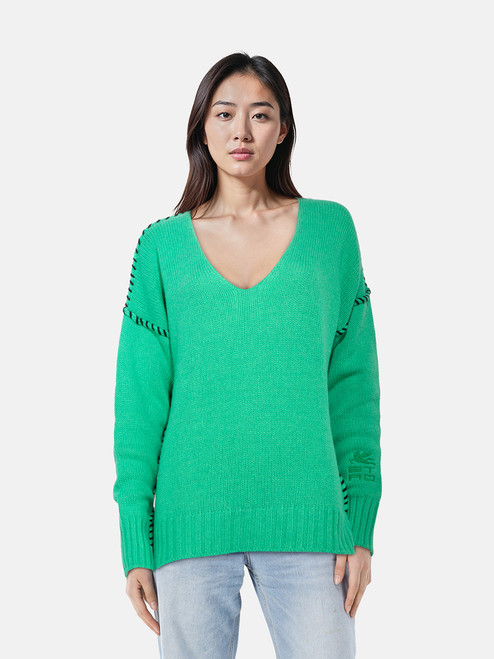 Etro Green Wool Whipstitch Jumper Etro Green Wool Whipstitch Jumper