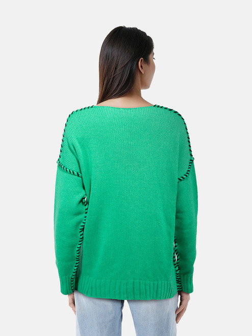 Etro Green Wool Whipstitch Jumper Etro Green Wool Whipstitch Jumper