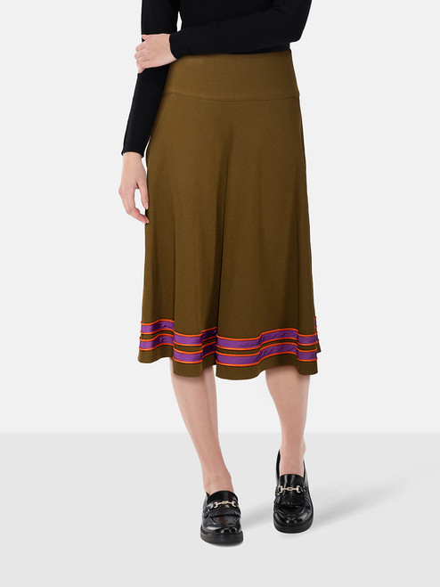 Etro Khaki Midi Flared Skirt Etro Khaki Midi Flared Skirt