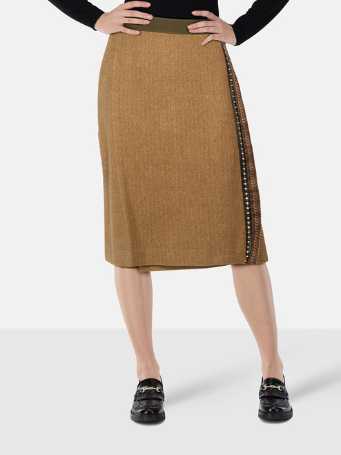 Etro Brown Wool Herringbone Wrap Skirt Etro Brown Wool Herringbone Wrap Skirt