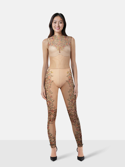 Dsquared2 Nude Sheer Floral Pattern Bodysuit & Leggings Dsquared2 Nude Sheer Floral Pattern Bodysuit & Leggings