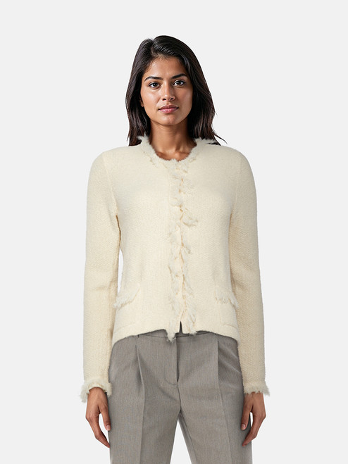 Prada Ecru Frayed Detail Cardigan Prada Ecru Frayed Detail Cardigan