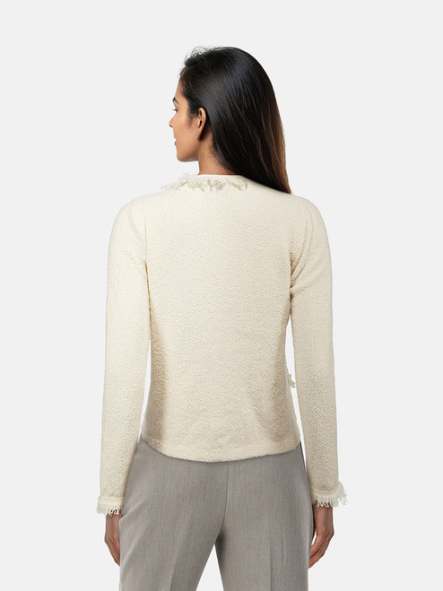 Prada Ecru Frayed Detail Cardigan Prada Ecru Frayed Detail Cardigan